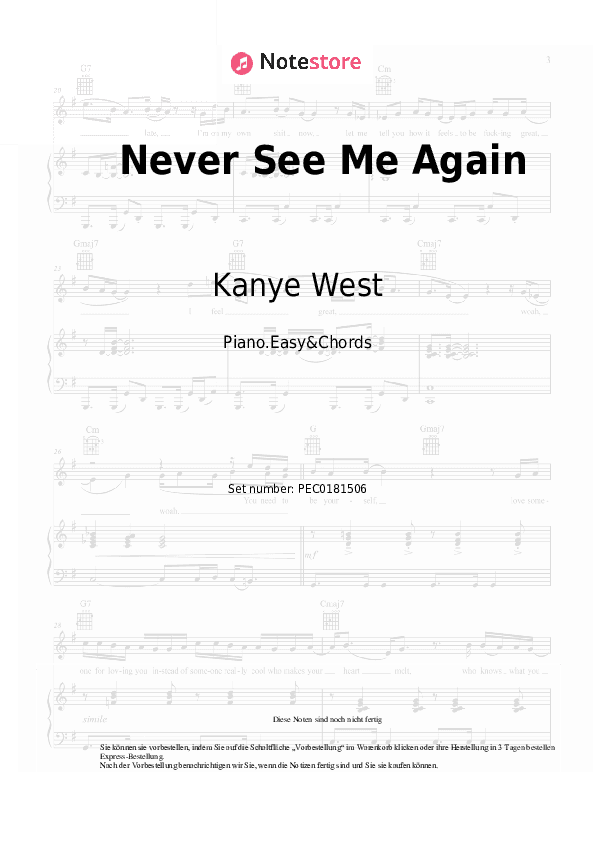 Einfache Noten und Akkorde Kanye West - Never See Me Again - Klavier.Einfach&Akkorde