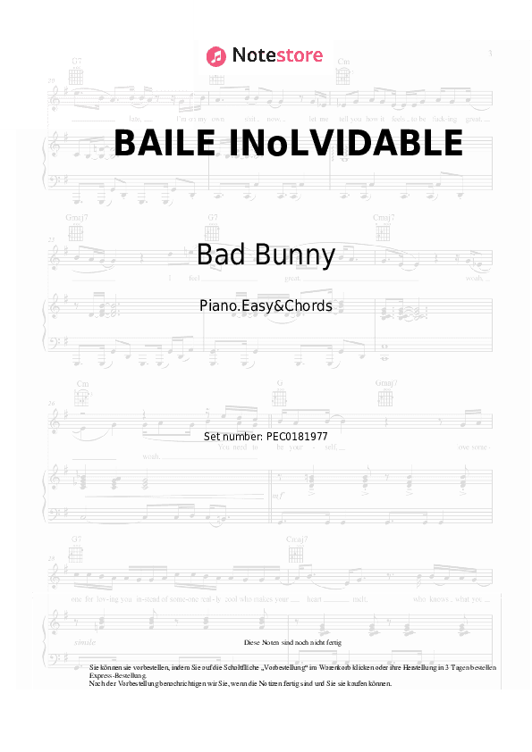 Einfache Noten und Akkorde Bad Bunny - BAILE INoLVIDABLE - Klavier.Einfach&Akkorde
