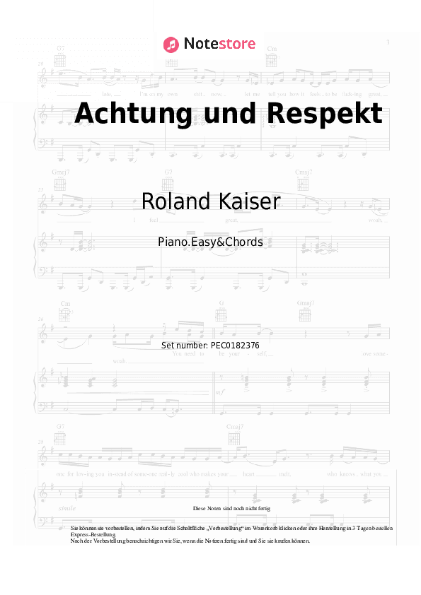 Einfache Noten und Akkorde Roland Kaiser - Achtung und Respekt - Klavier.Einfach&Akkorde
