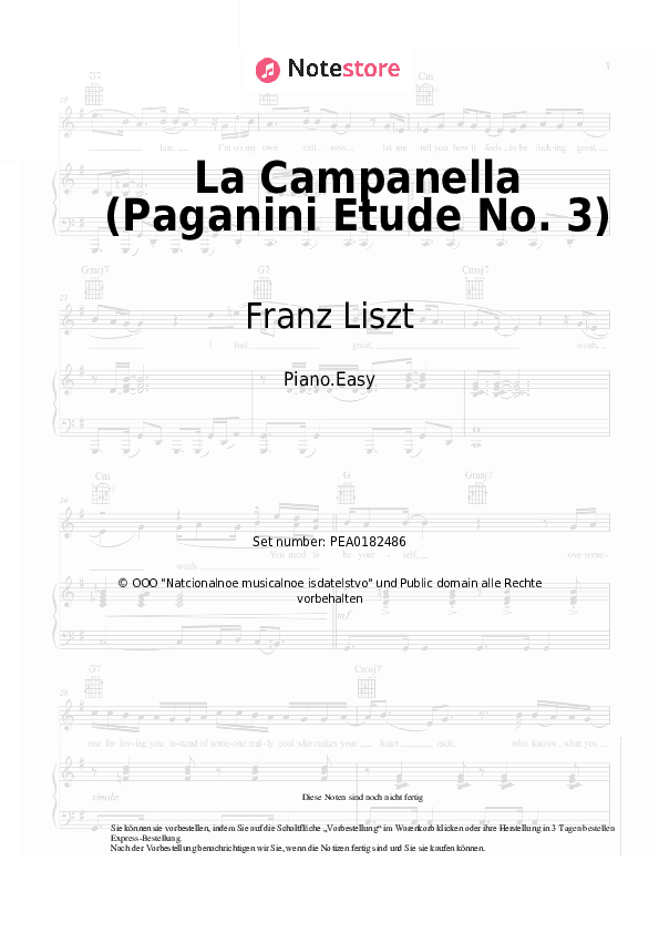 Einfache Noten Franz Liszt - La Campanella (Paganini Etude No. 3) - Klavier.Einfach