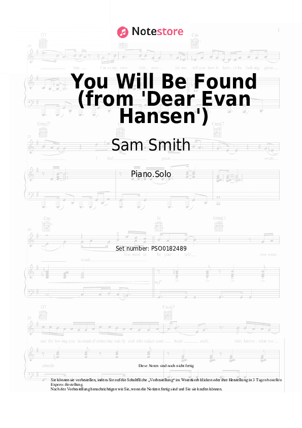 Noten Sam Smith, Summer Walker - You Will Be Found (from 'Dear Evan Hansen') - Klavier.Solo