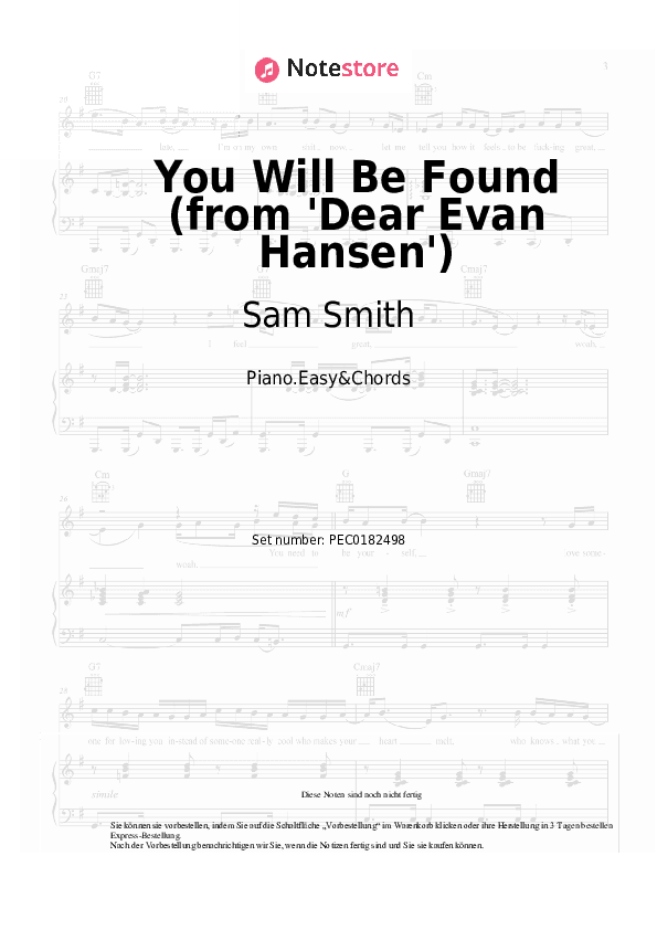 Einfache Noten und Akkorde Sam Smith, Summer Walker - You Will Be Found (from 'Dear Evan Hansen') - Klavier.Einfach&Akkorde