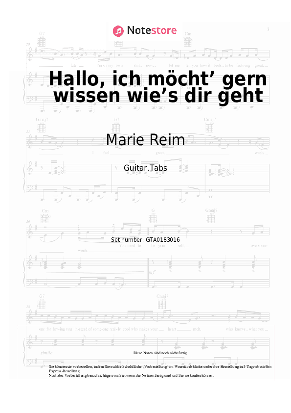 Tabs Marie Reim, Matthias Reim - Hallo, ich möcht’ gern wissen wie’s dir geht - Gitarre.Tabs
