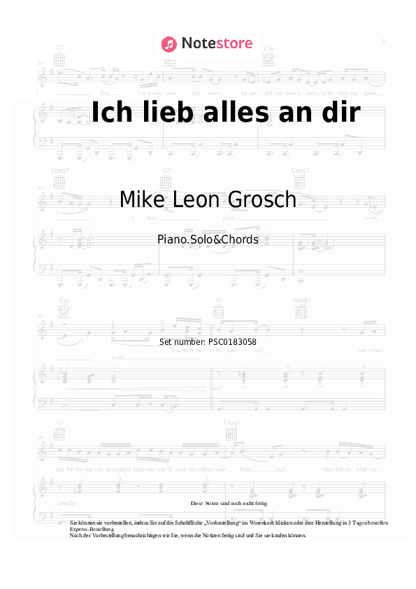 Noten und Akkorde Mike Leon Grosch - Ich lieb alles an dir - Klavier.Solo&Akkorde