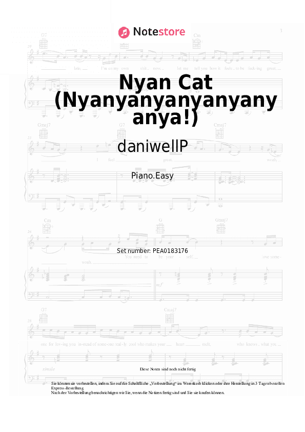 Einfache Noten daniwellP, Hatsune Miku - Nyan Cat (Nyanyanyanyanyanyanya!) - Klavier.Einfach
