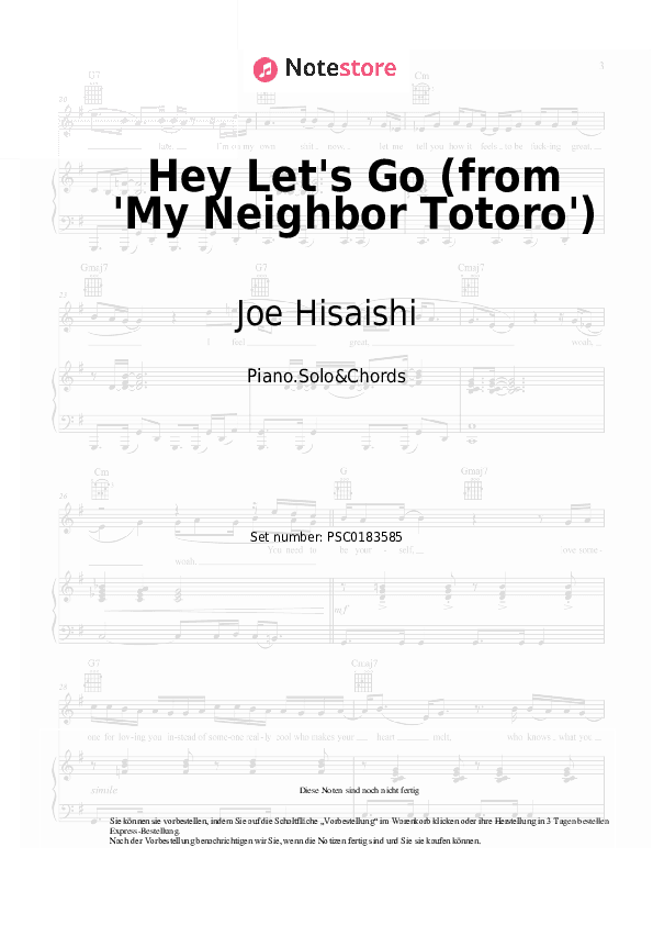Noten und Akkorde Joe Hisaishi - Hey Let's Go (from 'My Neighbor Totoro') - Klavier.Solo&Akkorde