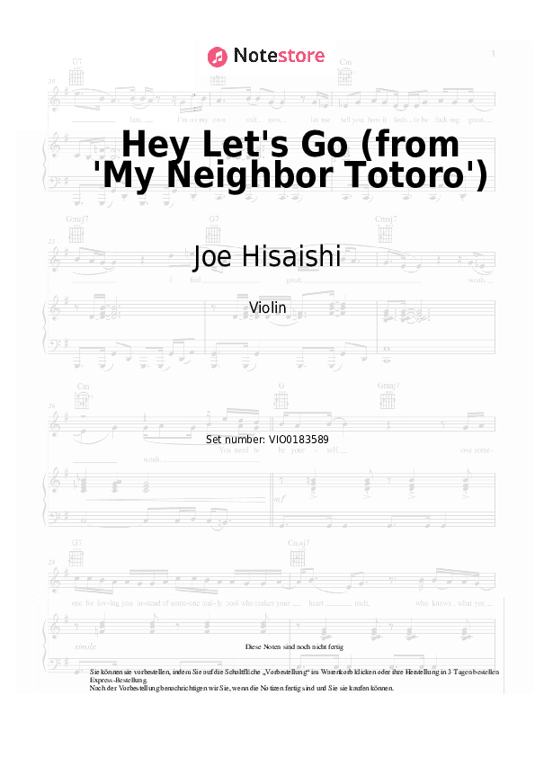 Noten Joe Hisaishi - Hey Let's Go (from 'My Neighbor Totoro') - Violine