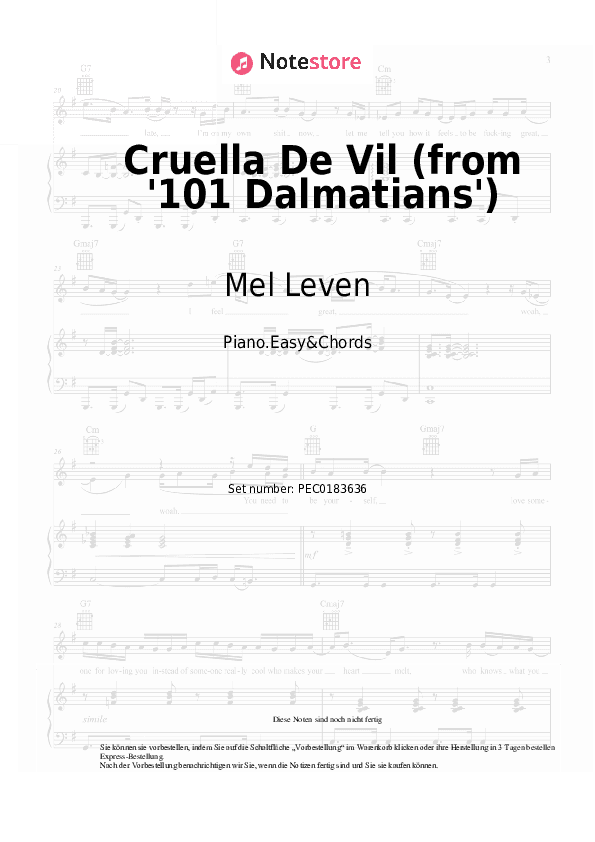 Einfache Noten und Akkorde Mel Leven - Cruella De Vil (from '101 Dalmatians') - Klavier.Einfach&Akkorde