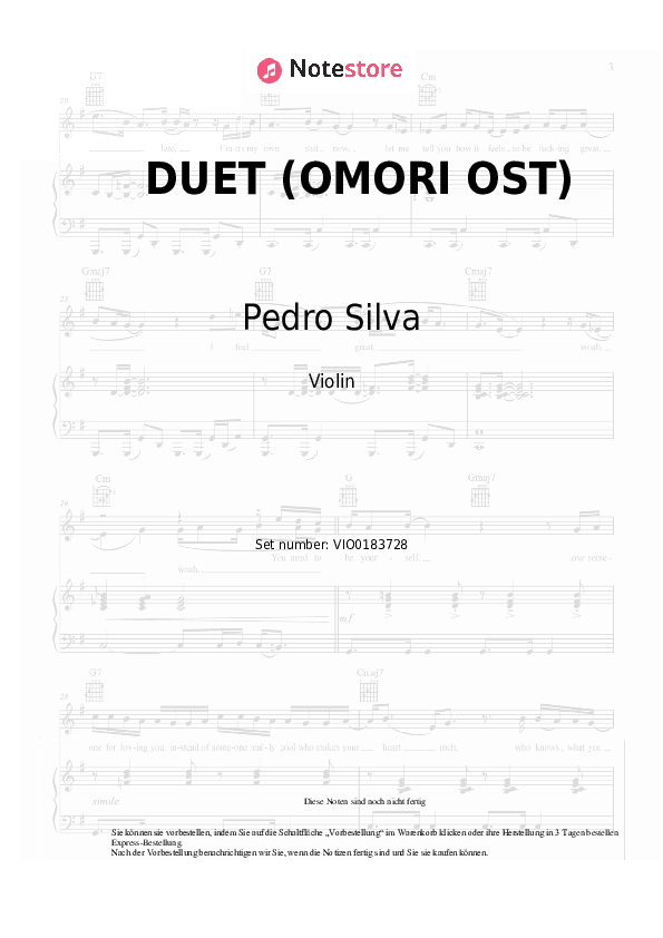 Noten Pedro Silva - DUET (OMORI OST) - Violine