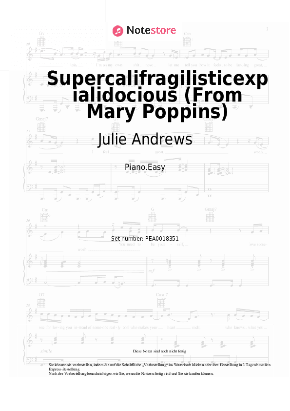 Einfache Noten Julie Andrews, Dick Van Dyke - Supercalifragilisticexpialidocious (From Mary Poppins) - Klavier.Einfach