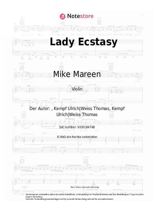 Noten Mike Mareen - Lady Ecstasy - Violine