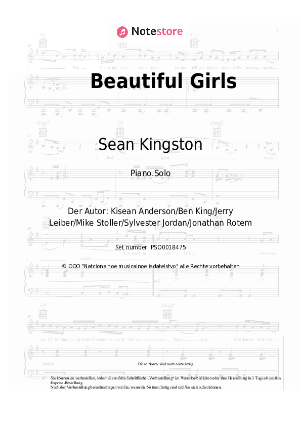 Noten Sean Kingston - Beautiful Girls - Klavier.Solo
