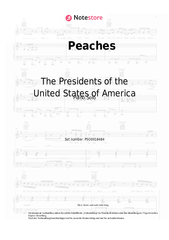 Noten The Presidents of the United States of America - Peaches - Klavier.Solo