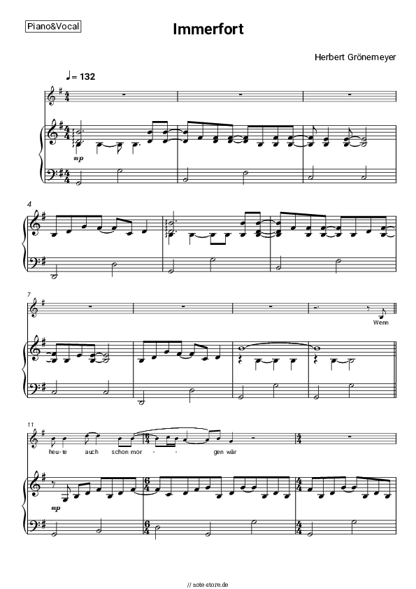 Noten mit Gesang Herbert Grönemeyer - Immerfort - Klavier&Gesang