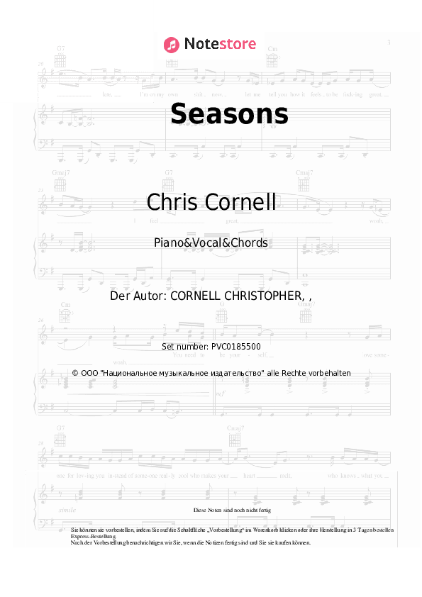 Noten und Akkorde Chris Cornell - Seasons - Klavier&Gesang&Akkorde