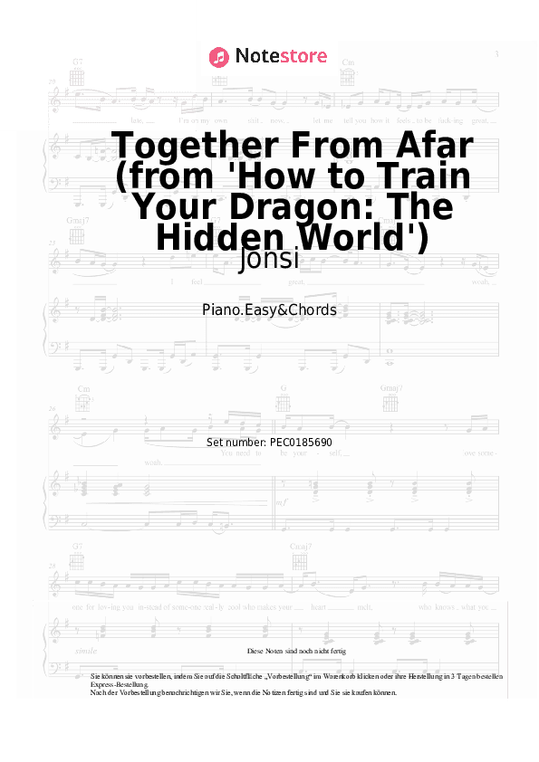 Einfache Noten und Akkorde Jónsi - Together From Afar (from 'How to Train Your Dragon: The Hidden World') - Klavier.Einfach&Akkorde