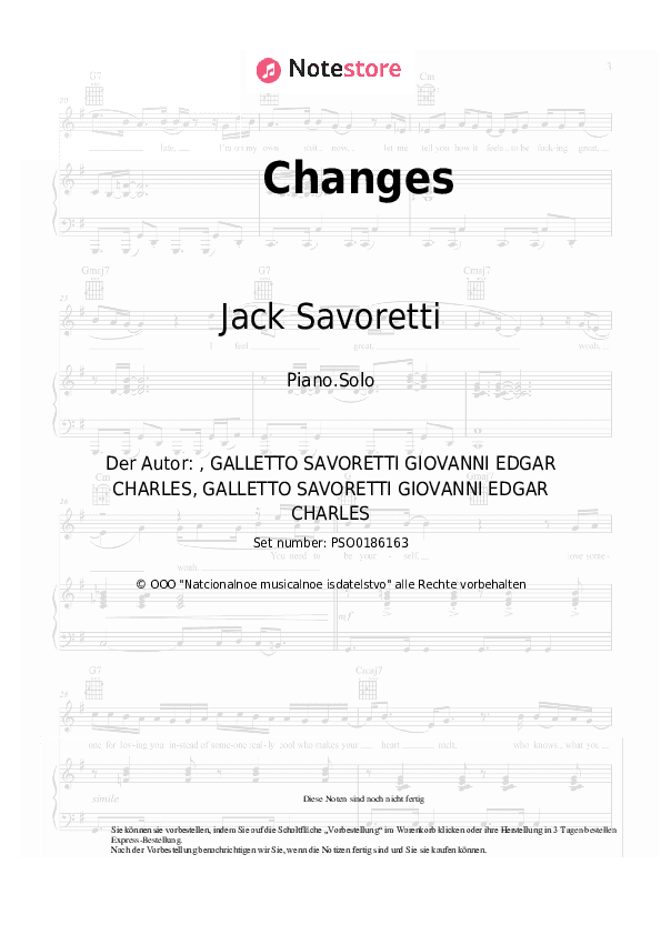 Noten Jack Savoretti - Changes - Klavier.Solo