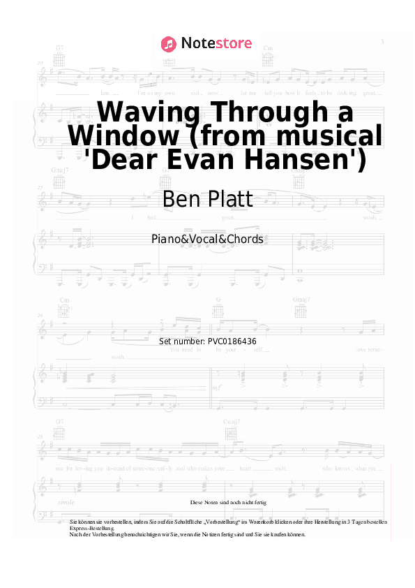 Noten und Akkorde Ben Platt - Waving Through a Window (from musical 'Dear Evan Hansen') - Klavier&Gesang&Akkorde