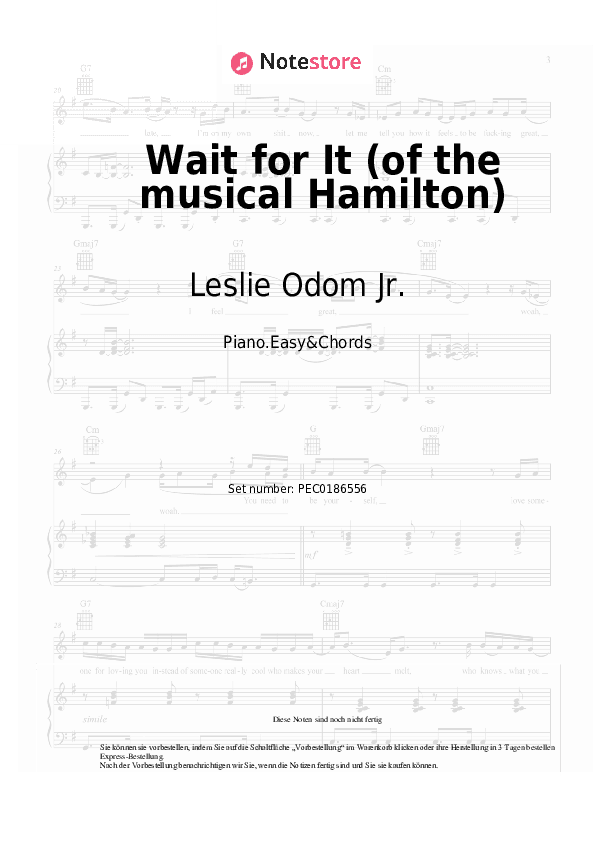 Einfache Noten und Akkorde Leslie Odom Jr. - Wait for It (of the musical Hamilton) - Klavier.Einfach&Akkorde