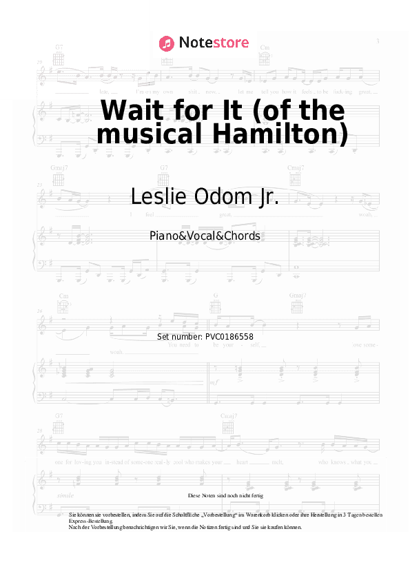 Noten und Akkorde Leslie Odom Jr. - Wait for It (of the musical Hamilton) - Klavier&Gesang&Akkorde