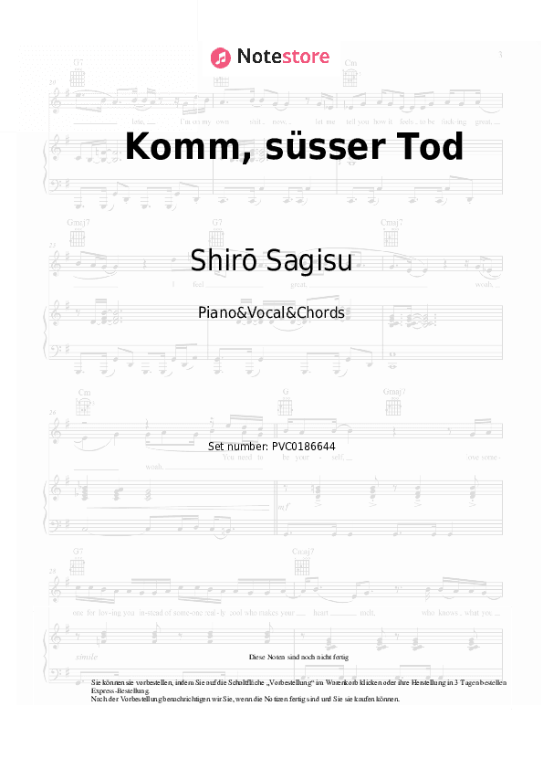 Noten und Akkorde Shirō Sagisu - Komm, süsser Tod - Klavier&Gesang&Akkorde