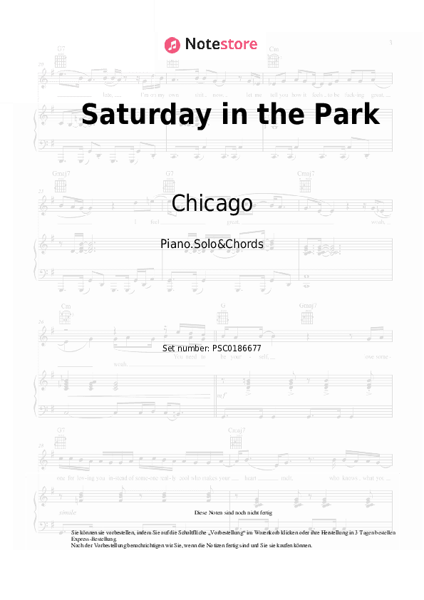 Noten und Akkorde Chicago - Saturday in the Park - Klavier.Solo&Akkorde