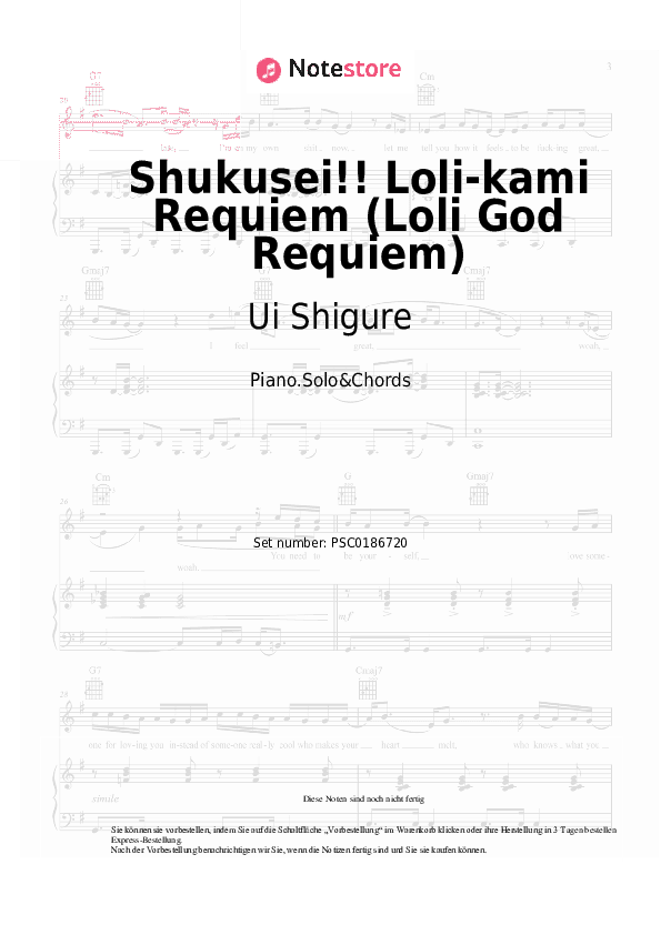 Noten und Akkorde Ui Shigure - Shukusei!! Loli-kami Requiem (Loli God Requiem) - Klavier.Solo&Akkorde