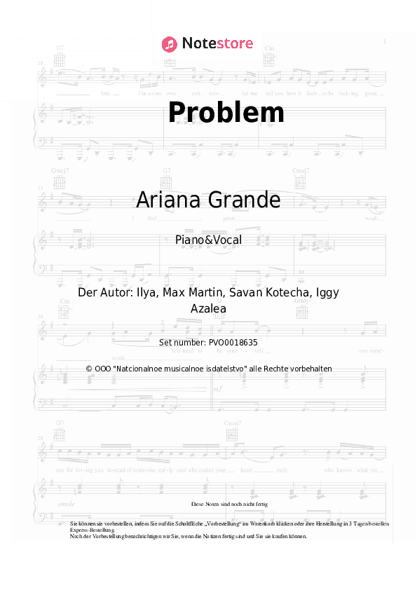 Noten mit Gesang Ariana Grande, Iggy Azalea - Problem - Klavier&Gesang