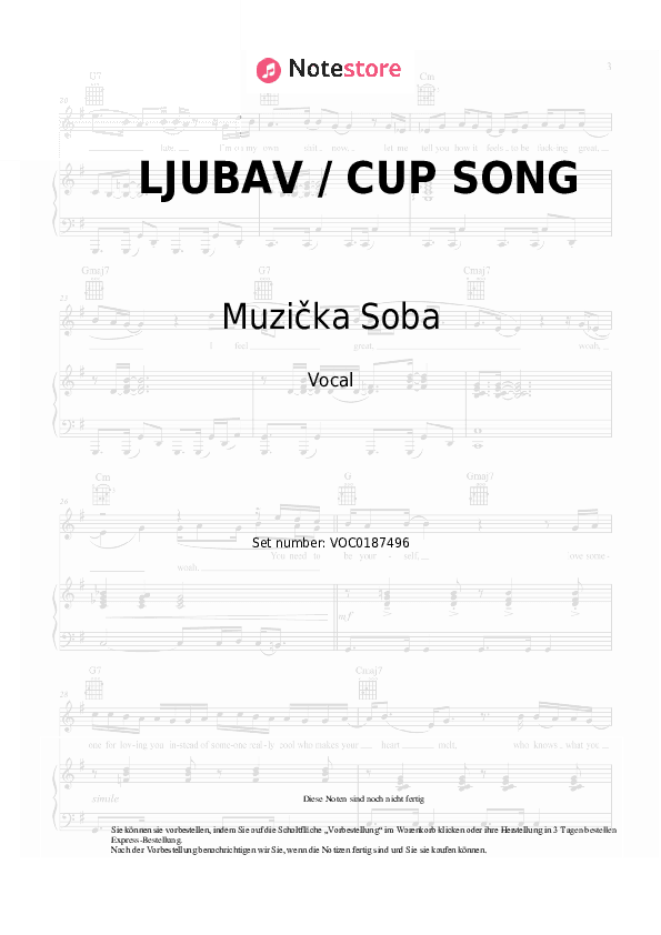 Noten Muzička Soba - LJUBAV / CUP SONG - Gesang