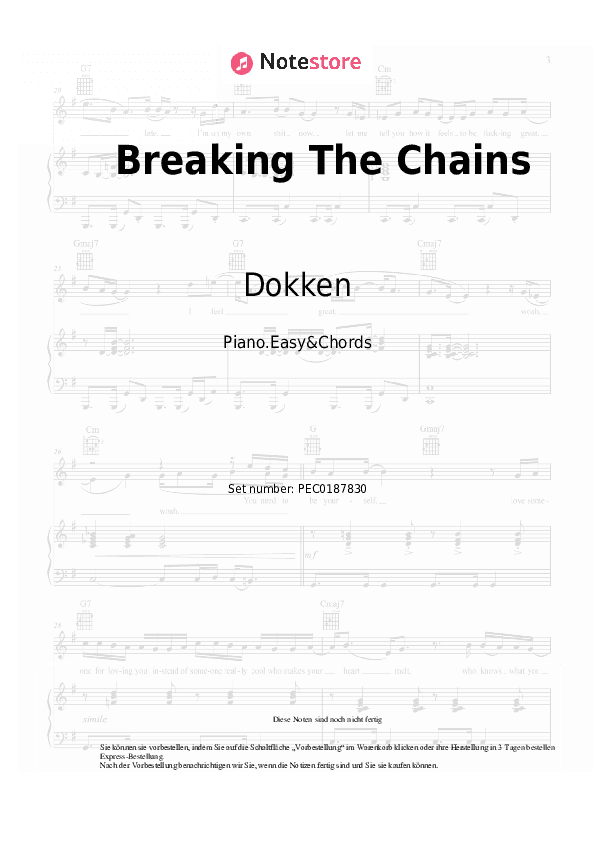 Einfache Noten und Akkorde Dokken - Breaking The Chains - Klavier.Einfach&Akkorde