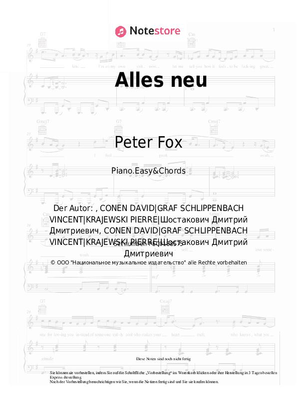 Einfache Noten und Akkorde Peter Fox - Alles neu - Klavier.Einfach&Akkorde
