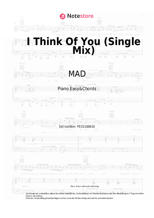 Einfache Noten und Akkorde MAD - I Think Of You (Single Mix) - Klavier.Einfach&Akkorde