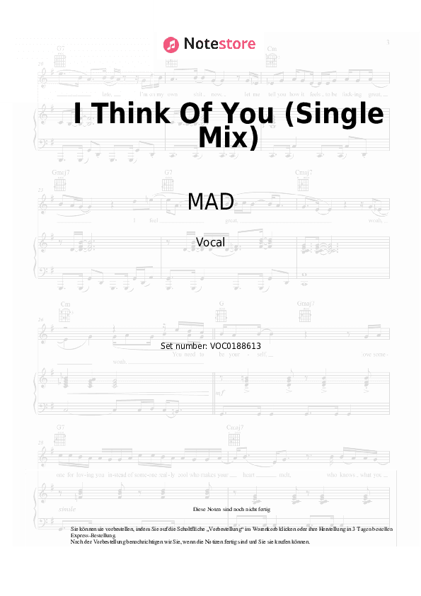 Noten MAD - I Think Of You (Single Mix) - Gesang
