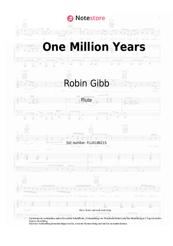 Noten Robin Gibb - One Million Years - Flöte
