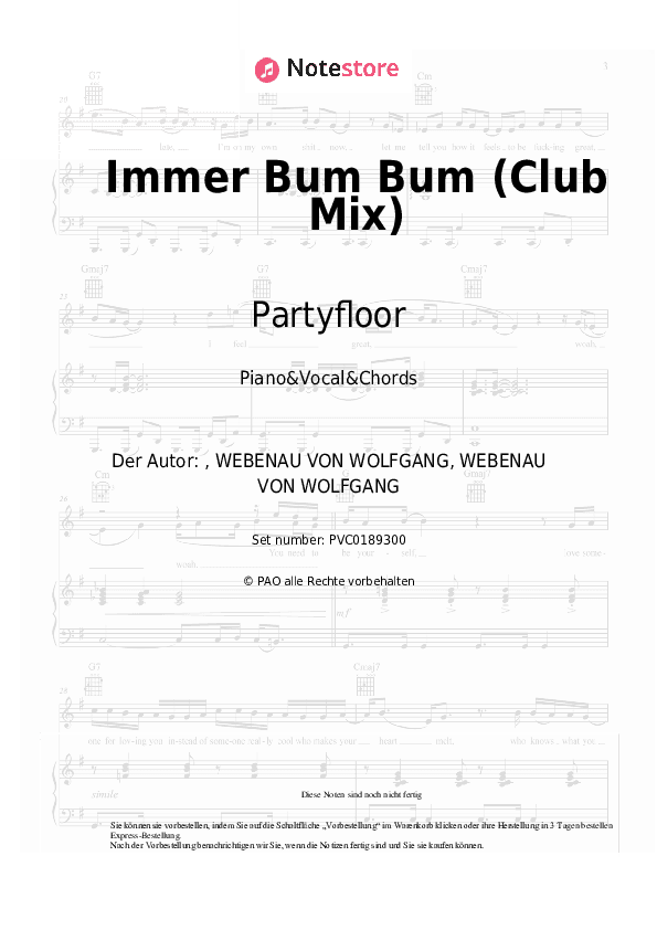 Noten und Akkorde Partyfloor - Immer Bum Bum (Club Mix) - Klavier&Gesang&Akkorde