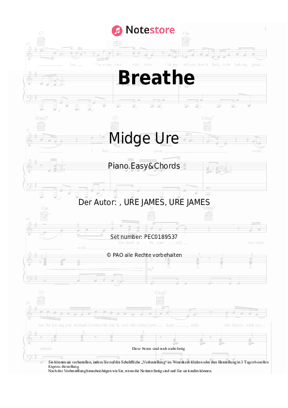 Einfache Noten und Akkorde Midge Ure - Breathe - Klavier.Einfach&Akkorde