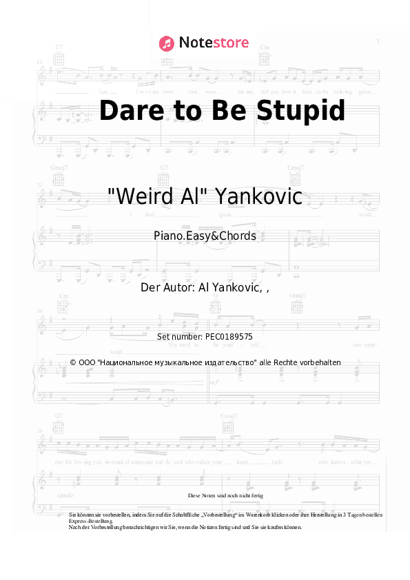 Einfache Noten und Akkorde "Weird Al" Yankovic - Dare to Be Stupid - Klavier.Einfach&Akkorde