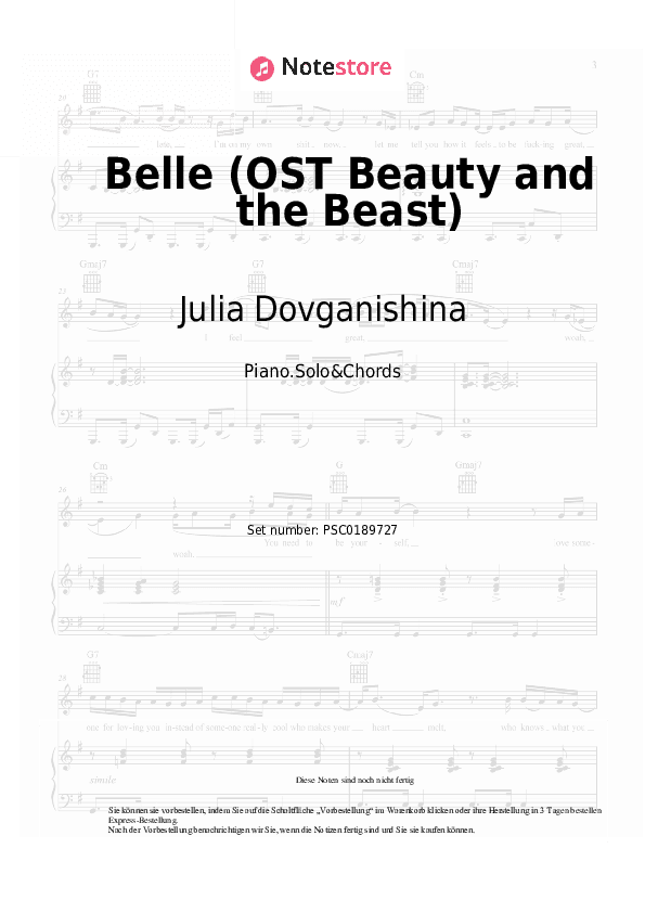 Noten und Akkorde Julia Dovganishina, Dmitry Ermak, Choir - Belle (OST Beauty and the Beast) - Klavier.Solo&Akkorde