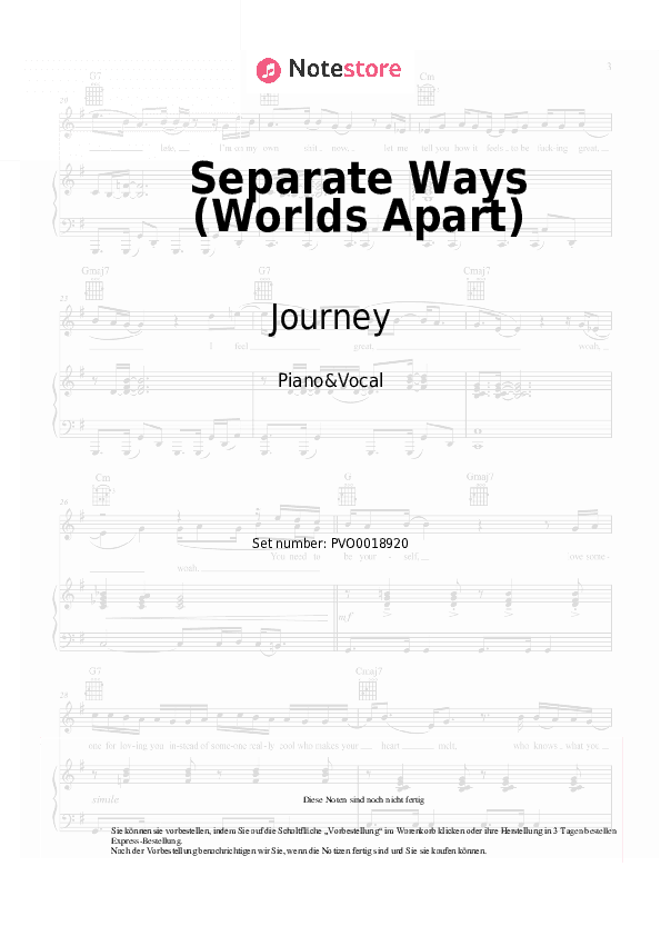 Noten mit Gesang Journey - Separate Ways (Worlds Apart) - Klavier&Gesang