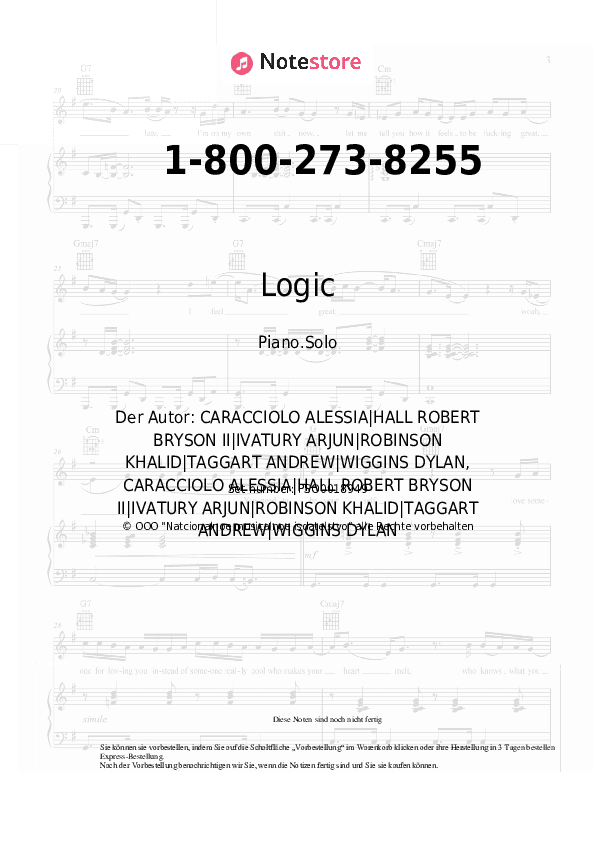 Noten Logic, Alessia Cara, Khalid - 1-800-273-8255 - Klavier.Solo