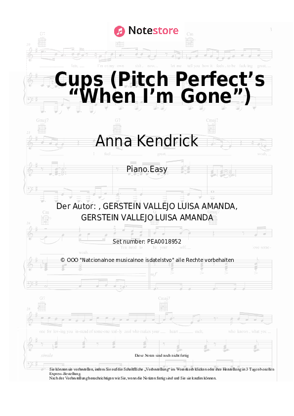 Einfache Noten Anna Kendrick - Cups (Pitch Perfect’s “When I’m Gone”) - Klavier.Einfach