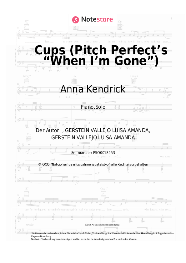 Noten Anna Kendrick - Cups (Pitch Perfect’s “When I’m Gone”) - Klavier.Solo