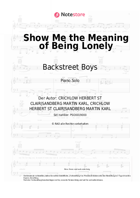 Noten Backstreet Boys - Show Me the Meaning of Being Lonely - Klavier.Solo