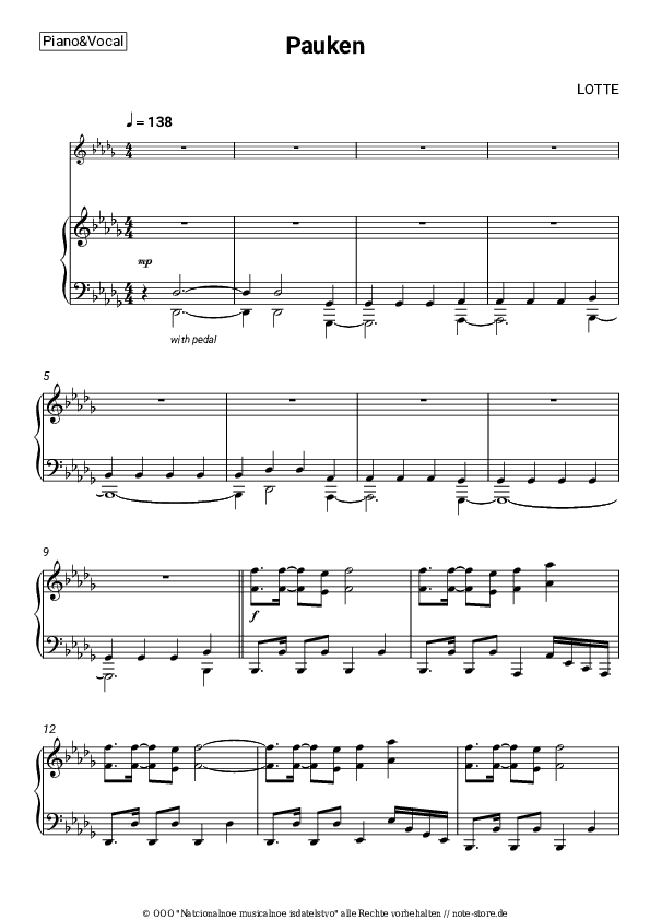 Noten mit Gesang LOTTE - Pauken - Klavier&Gesang