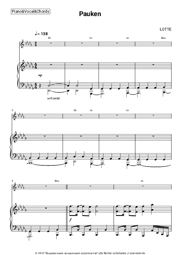 Noten und Akkorde LOTTE - Pauken - Klavier&Gesang&Akkorde