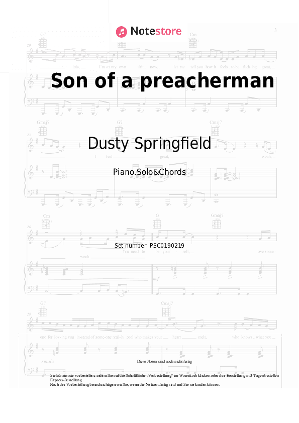 Noten und Akkorde Dusty Springfield - Son of a preacherman - Klavier.Solo&Akkorde