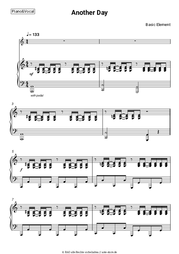 Noten mit Gesang Basic Element - Another Day - Klavier&Gesang