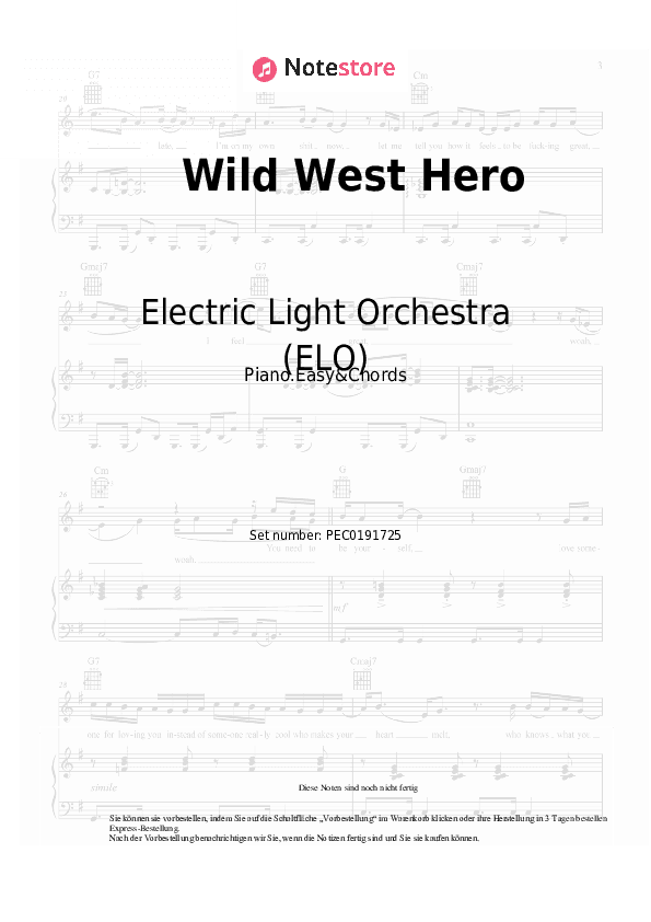 Einfache Noten und Akkorde Electric Light Orchestra (ELO) - Wild West Hero - Klavier.Einfach&Akkorde