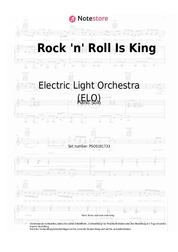Noten Electric Light Orchestra (ELO) - Rock 'n' Roll Is King - Klavier.Solo