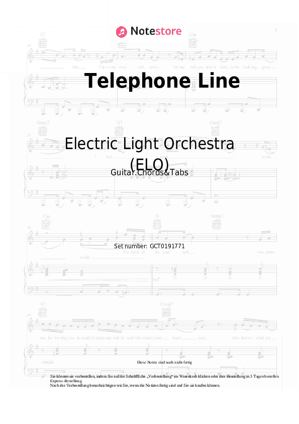 Akkorde Electric Light Orchestra (ELO) - Telephone Line - Gitarren.Akkorde&Tabas